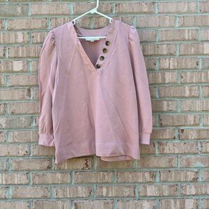 Women's Pink V-Neck Button Top